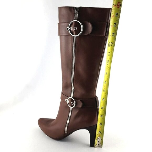 ECCO Women's Tall Tan Brown Leather Heeled Boots Strap Buckle 37 - Picture 16 of 16